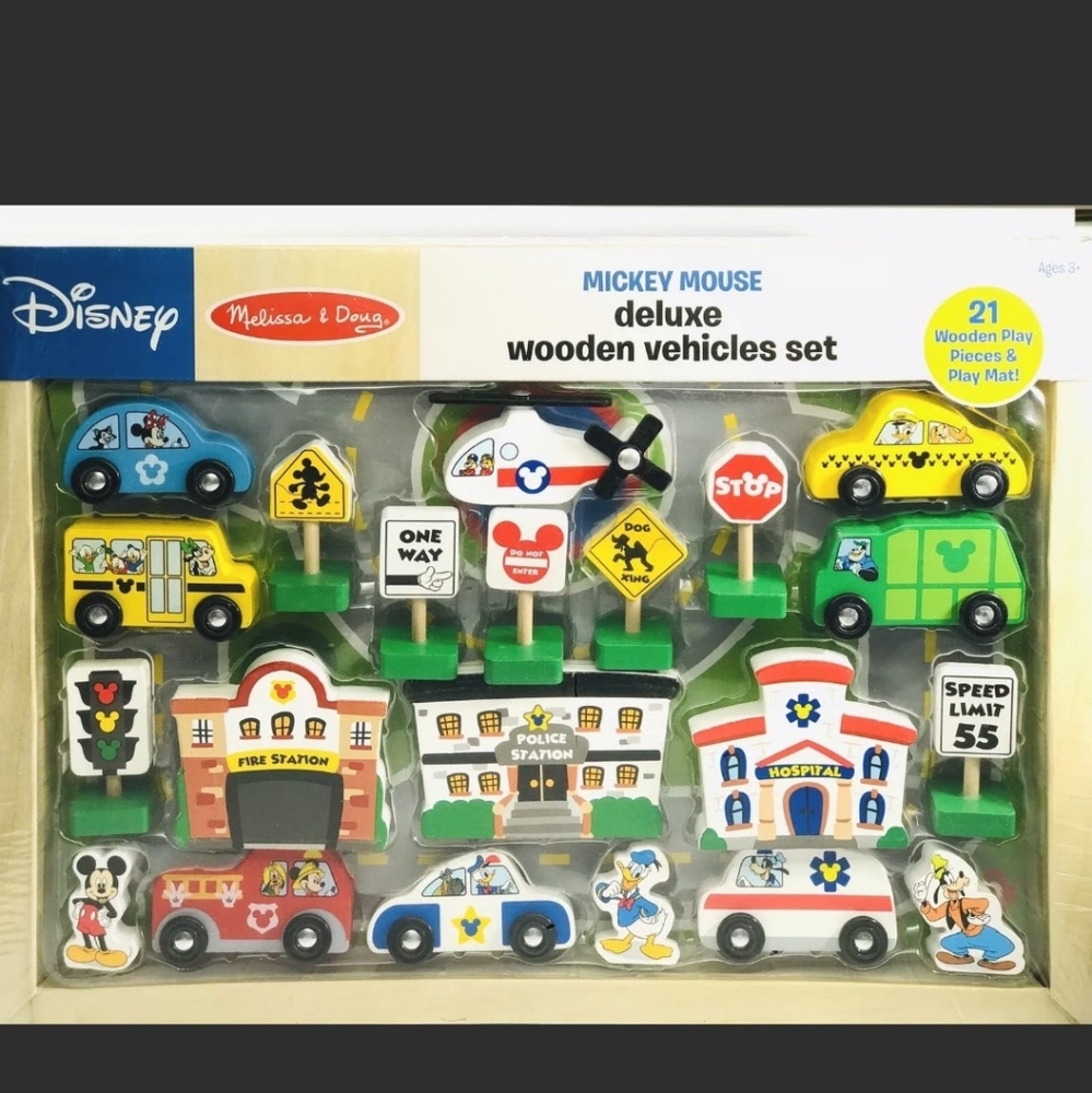 Disney Melissa and Doug Mickey Mouse Deluxe Wooden Vehicle Set
